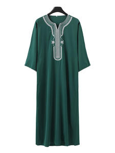 Túnica Marroquí Bordada <span class=keywords><strong>de</strong></span> <span class=keywords><strong>Lino</strong></span> <span class=keywords><strong>para</strong></span> Hombre 2026, Thobe Musulmán con Bolsillo Lateral, Túnica Tradicional Jibba Abaya, Ropa Masculina Jalabiya - Product Image 3