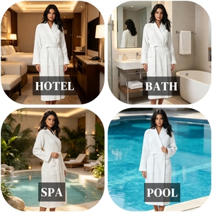 Peignoir de luxe léger en coton gaufré, séchage rapide, couleur et logo personnalisables, unisexe, pour hôtels 5 <span class=keywords><strong>étoile</strong></span>s, spas et usage domestique - Product Image 4
