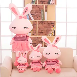 Mainan kelinci mewah rok indah mainan kelinci mewah mainan hewan boneka kelinci merah muda untuk Gadis kustomisasi