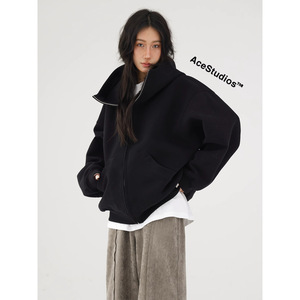 Cardigan Imbottito con Cappuccio a Maniche Lunghe Acestudios, Stile Streetwear Invernale, Antirughe, Silhouette Retrò Americana, Tinta Unita - Product Image 2