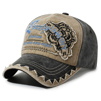 Casquette de baseball structurée à 6 panneaux avec patch brodé tigre, bordure dentelée vieillie, personnalisable en 130 couleurs, vente en gros, OEM, ODM, articles de coiffure