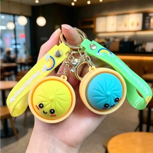 Porte-clés anti-stress 3D mignon en forme de boulette de Baozi, en PVC souple, léger, imperméable, imprimé UV, vente en gros, commande en gros - Product Image 5