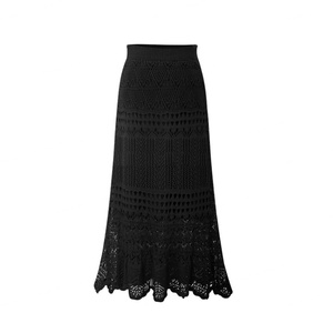 Jupe longue pour femme, taille haute, ample, en crochet tricoté, asymétrique, grandes tailles - Product Image 4