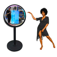 Miroir Magique Portable en Verre Blanc pour Beauté, 110V, avec Cadre LED, Tablette Amovible, Écran Cube 32 Pouces et Caméra