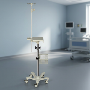 Soporte de aluminio tipo IV con bandeja y cesta para uso hospitalario - Product Image 2