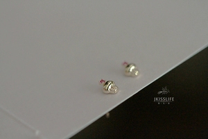 E938 Let's Get Started Pendientes de botón de plata S925 con baño de rodio y oro de 14K, con diseño divertido y creativo de tenedores, paletas y pasteles, con circonita, Christian - Product Image 4