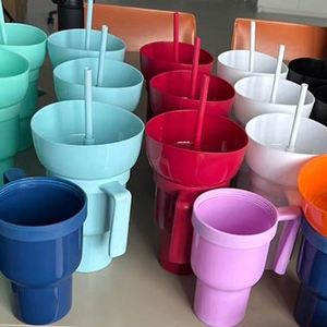 Gobelet 2-en-1 personnalisé en plastique minimaliste pour collations et boissons avec support de bol et pailles, capacité 32oz, isolation thermique pour festivals - Product Image 6