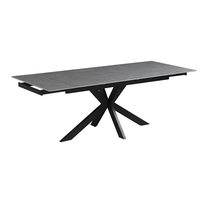 Table à manger extensible en pierre frittée avec pieds en métal gris en forme de X, table à manger moderne extensible en dalle de roche rétractable