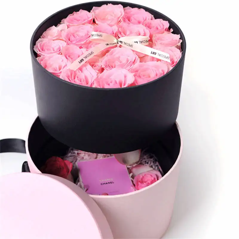 Confezione regalo personalizzata scatola rotonda cartone bianco nero sa trucco rotondo regalo acrilico cuore mamma scatole di fiori per mazzi di fiori