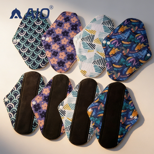Serviettes hygiéniques réutilisables en tissu de charbon de bambou, lavables, pour l'hygiène féminine, serviettes menstruelles, serviettes post-partum, serviettes d'allaitement - Product Image 1