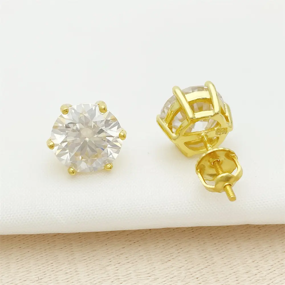0.3 0.5 1 2 3 Carat Moissanite Earring Stud Iced Out Round Cut Screw Back 925 Silver 14k Gold Vvs Diamond Fine Jewelry Earring