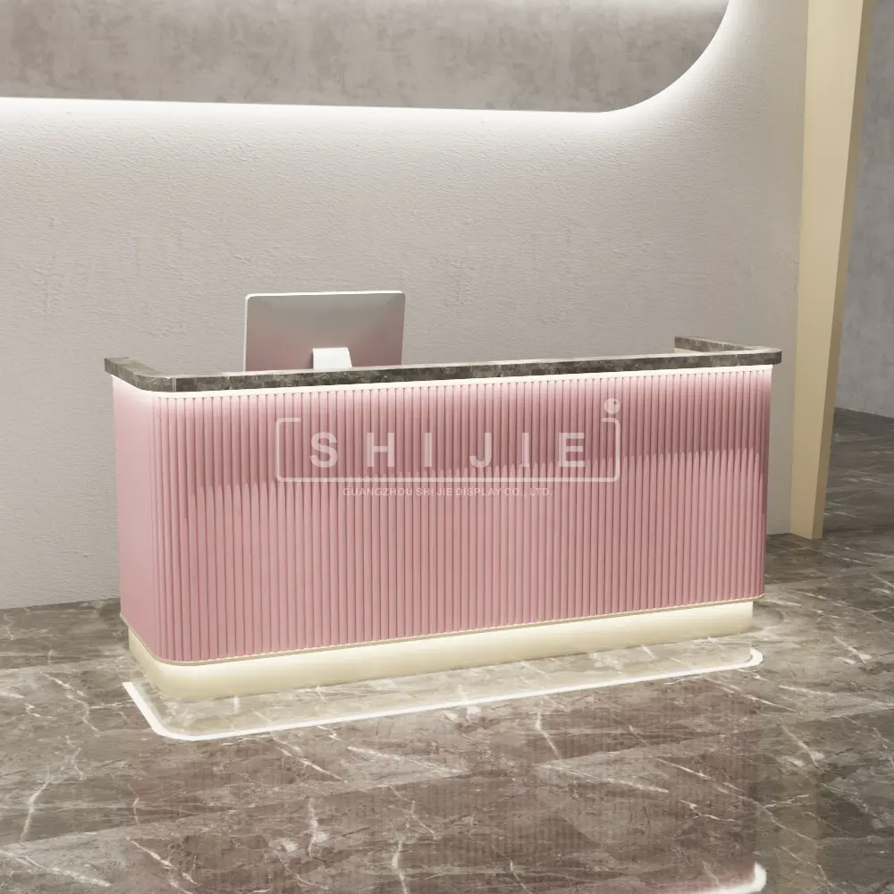 Стойка регистрации SHIJIE для отеля и офиса, новый дизайн 2021 года, современный Индивидуальный Светодиодный светильник, деревянная стойка для бара и магазина, стойка регистрации
