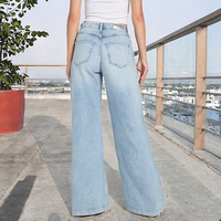 Jean en denim rétro taille haute à jambe large pour femme, pantalon sarouel décontracté amincissant
