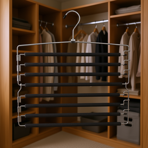 Porte-pantalon métallique avec rembourrage en mousse, organisateur de placard amovible à cinq niveaux, rangement de vêtements robuste en acier inoxydable - Product Image 2