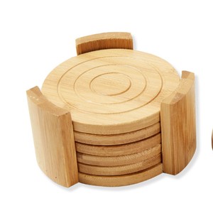 Bamboo Coasters Round <b>Set</b> Of 6 With Holder For Table Protection And Drink Insulation - Product Image 4