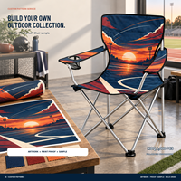 Chaise pliante portable robuste avec accoudoirs, porte-gobelet et motif logo personnalisé pour les sorties en plein air et les moments de détente au coucher du soleil