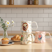 Mug en céramique écologique au design floral de style nordique créatif, avec poignée, compatible lave-vaisselle, pour femmes, haut de gamme, pour la maison, café, lait