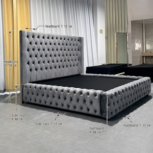 <strong>Gray</strong> Chesterfield Upholstered <strong>Bed</strong> Frame Tufted Platform <strong>Bed</strong> for Bedroom Hotel - Product Image 2
