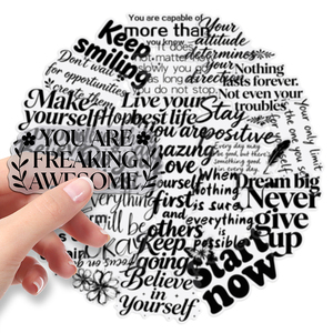50 Adesivi Impermeabili Fustellati Semplici Originali in Bianco e Nero con Parole Motivazionali in Inglese per Quaderni e Pareti - Product Image 6