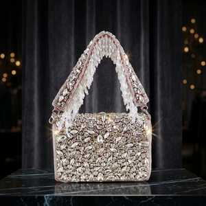 Bolso de mano de noche con cuentas de cristal y perlas hechas a mano con diamantes de imitación para fiesta de bodas - Product Image 3