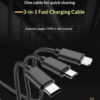 En promotion – Vente directe usine – Câble USB tressé en nylon 3-en-1 pour charge rapide et transfert de données – USB-A vers USB-C, USB-L et Micro