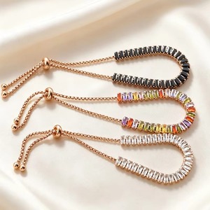 Bracelet tennis unisexe ajustable avec fermoir coulissant en zircon cubique, chaîne en acier inoxydable plaqué or 18 carats, fermeture à tirette, romantique - Product Image 4