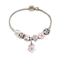 Bracelet perlé DIY tendance en acier inoxydable avec perles à grand trou motif fleur d'amour, accessoires de bijoux pour femmes