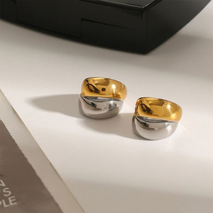 ต่างหูแฟชั่นดีไซน์เนอร์เคลือบทอง 14k 18k PVD ไม่ลอก 316l สแตนเลสสตีลรูปตัว C คู่ สำหรับผู้หญิง ไม่ต้องเจาะหู - Product Image 4