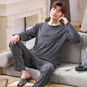<span class=keywords><strong>Pigiama</strong></span> da <span class=keywords><strong>uomo</strong></span> in due <span class=keywords><strong>pezzi</strong></span> con colletto rotondo e maniche lunghe, stile casual coreano, in cotone, semplice, per la casa, autunnale. - Product Image 6