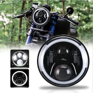 Đèn Pha LED Mắt Thiên Thần Quầng Sáng Màu Đen 5.75 Inch Cho Harley Sportster 1200 883 Street 500 750 5-3/4 "Đèn Pha Tròn