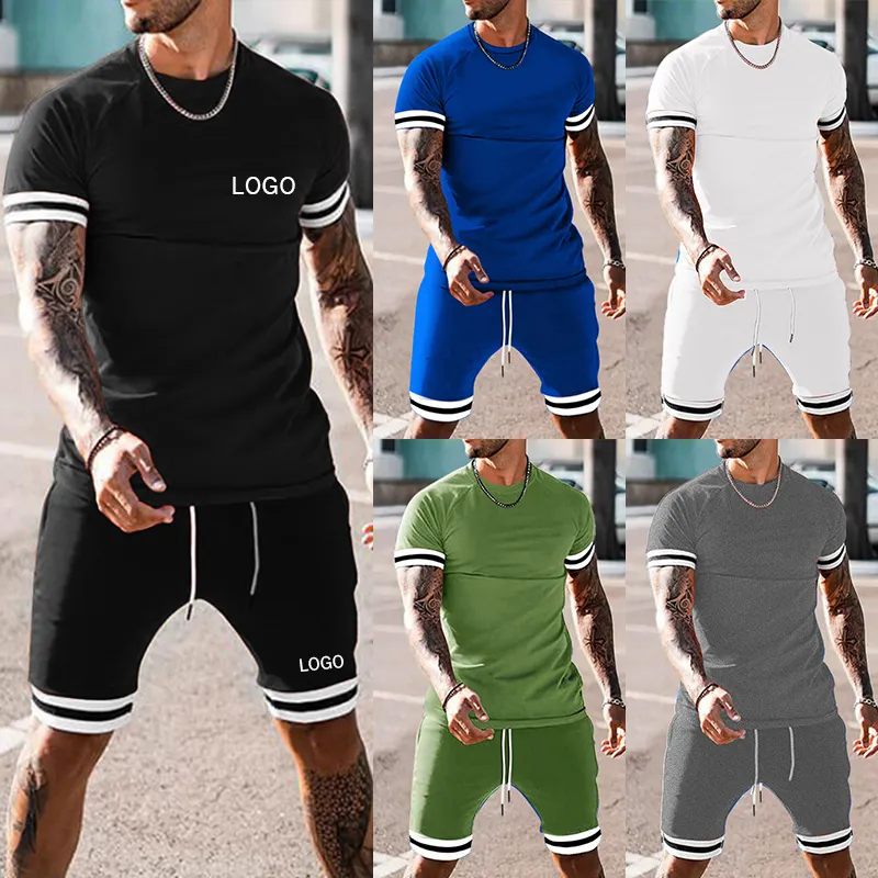2022 Custom Logo Sweatsuit Tracksuit Private Label Sweat Track Suit Pants Summer T Shirt And Short Set For Men