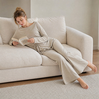 Ensemble de salon en velours de laine ultra doux pour femme, haut à cordon de serrage et pantalon évasé, pour intérieur et extérieur, tenue de jour et de détente SOFT17
