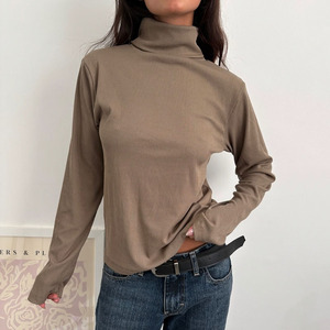 Chemises de base décontractées à manches longues pour femmes, <span class=keywords><strong>col</strong></span> <span class=keywords><strong>roulé</strong></span>, hauts en tricot côtelé - Product Image 1