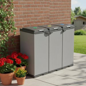 Mobile Waste <b>Bin</b> With 3 Compartments 102x38x87 Cm For Separate Waste Collection With <b>Lids</b> And Stoppers - Product Image 6