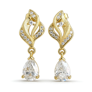 Mlluki Moissanit 925 Sterling Silber 18K Vergoldet Tropfenform 1 Karat <span class=keywords><strong>Narzissen</strong></span>-Design Damen Ohrhänger - Product Image 1