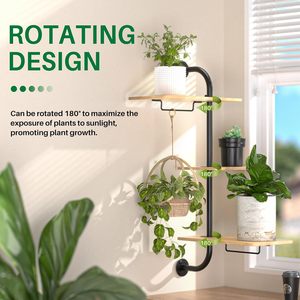 Macetero Giratorio <span class=keywords><strong>de</strong></span> Madera <span class=keywords><strong>de</strong></span> 3 Niveles, Estante Colgante para Plantas <span class=keywords><strong>de</strong></span> Madera, Soporte <span class=keywords><strong>de</strong></span> <span class=keywords><strong>Pared</strong></span> para Plantas con Marco <span class=keywords><strong>de</strong></span> Metal, Estante para Plantas <span class=keywords><strong>de</strong></span> Ventana y Techo - Product Image 5
