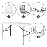 Table pliante moderne en plastique avec poignée intégrée, 6 pieds, robuste et portable pour fêtes, mariages et repas en extérieur