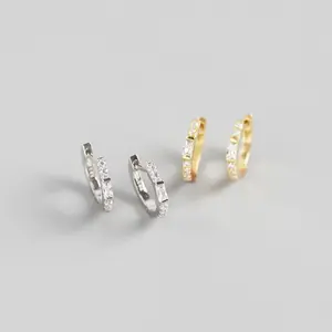 Hot Selling Rectangular Diamond Personality Trendy S925 Sterling Silver Stud Earrings