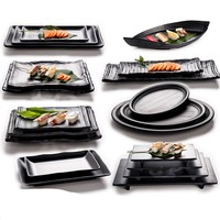 Gaya Jepang persegi panjang barbekyu melayani nampan hitam Restoran BBQ panggang piring panas berkemah melamin piring makan malam plastik