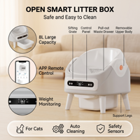 Caja de Arena Inteligente para Gatos, Autolimpiable, Control por Aplicación, WiFi, Pesaje Inteligente, 8L, Parte Superior Abierta, Gran Capacidad para Gatos Grandes, OEM