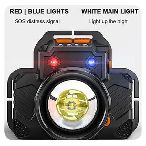 Новый налобный фонарь 2026 года с высокой яркостью, светодиодный, перезаряжаемый, с зумом, датчиком движения, для использования на улице, крепление на каску - Product Image 3