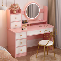Table de maquillage moderne minimaliste en bois avec miroir éclairé et armoire de rangement pour chambre à coucher et petit appartement