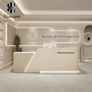 Modern Beauty Salon Reception <b>Desk</b> with LED Lights Durable Wood Custom Sizes for Spa <b>Nail</b> Salon Hospital & School Use - Product Image 1