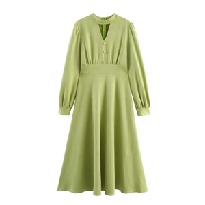 TAOP&ZA Vestido Midi Casual de Mujer con Estampado Natural, Cuello Alto Retro y Manga Larga, Estilo Europeo Americano, Otoño 2025 - Product Image 1