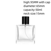 Flacon de parfum rectangulaire transparent de luxe vide de 50 ml en verre gravé à l'acide avec bouchon à vis, vente en gros