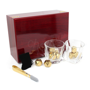 Reusable Stainless Steel Diamond Shaped Whiskey <strong>Ice</strong> <strong>Cubes</strong> &amp; Glasses Gift Set with Red Wooden Box - Product Image 3