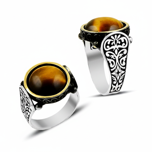 925K Sterling Silver <b>Tiger</b> <b>Eye</b> Men <b>Ring</b> - Product Image 2