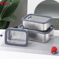 Boîte à bento rectangulaire en acier inoxydable 304, étanche, personnalisable en gros, avec couvercle en verre, pour le stockage dans la cuisine