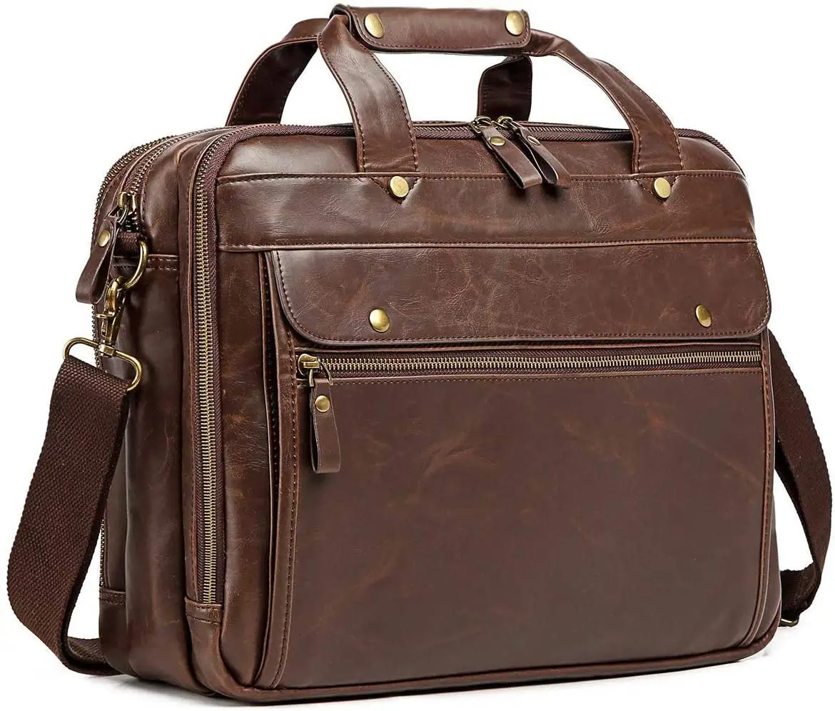 Men's Leather Computer Bag Waterproof Retro Business Travel Postman Bag Large Handbag Briefcase
