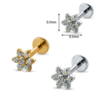 Kaishee Flower 16G Bijou de piercing sans filetage en titane avec zircon cubique pour cartilage d'oreille, conque et hélix
